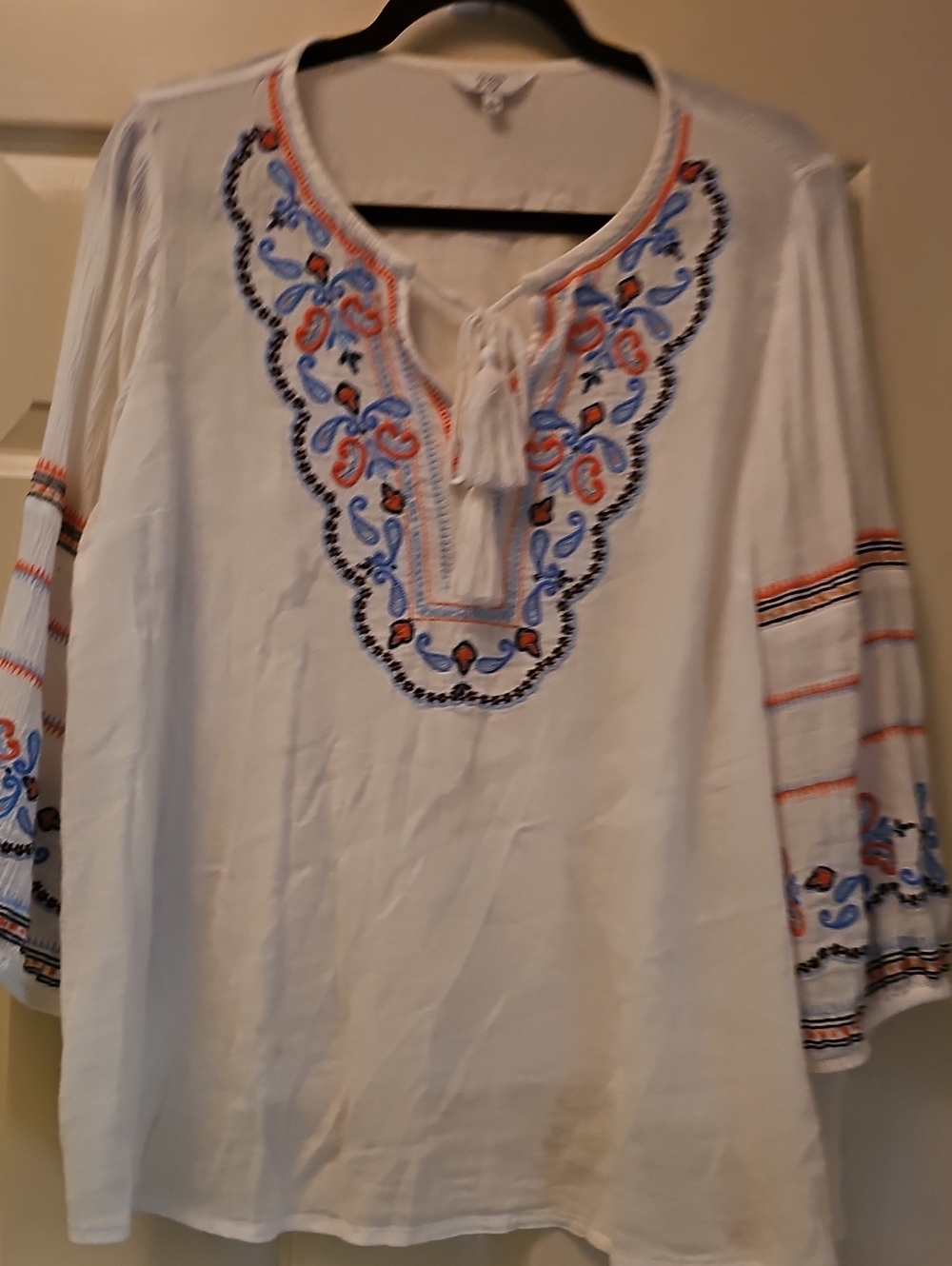 crown & ivy White Tunic with Blue and Orange Embroidery